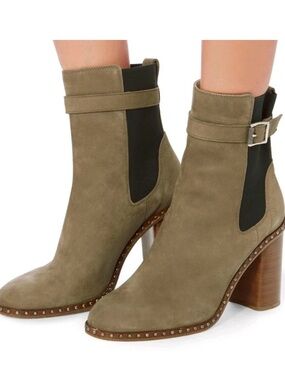 rag & bone Olive Suede Ankle Boots with Studded Wood Block Heel.   #7. 71/2